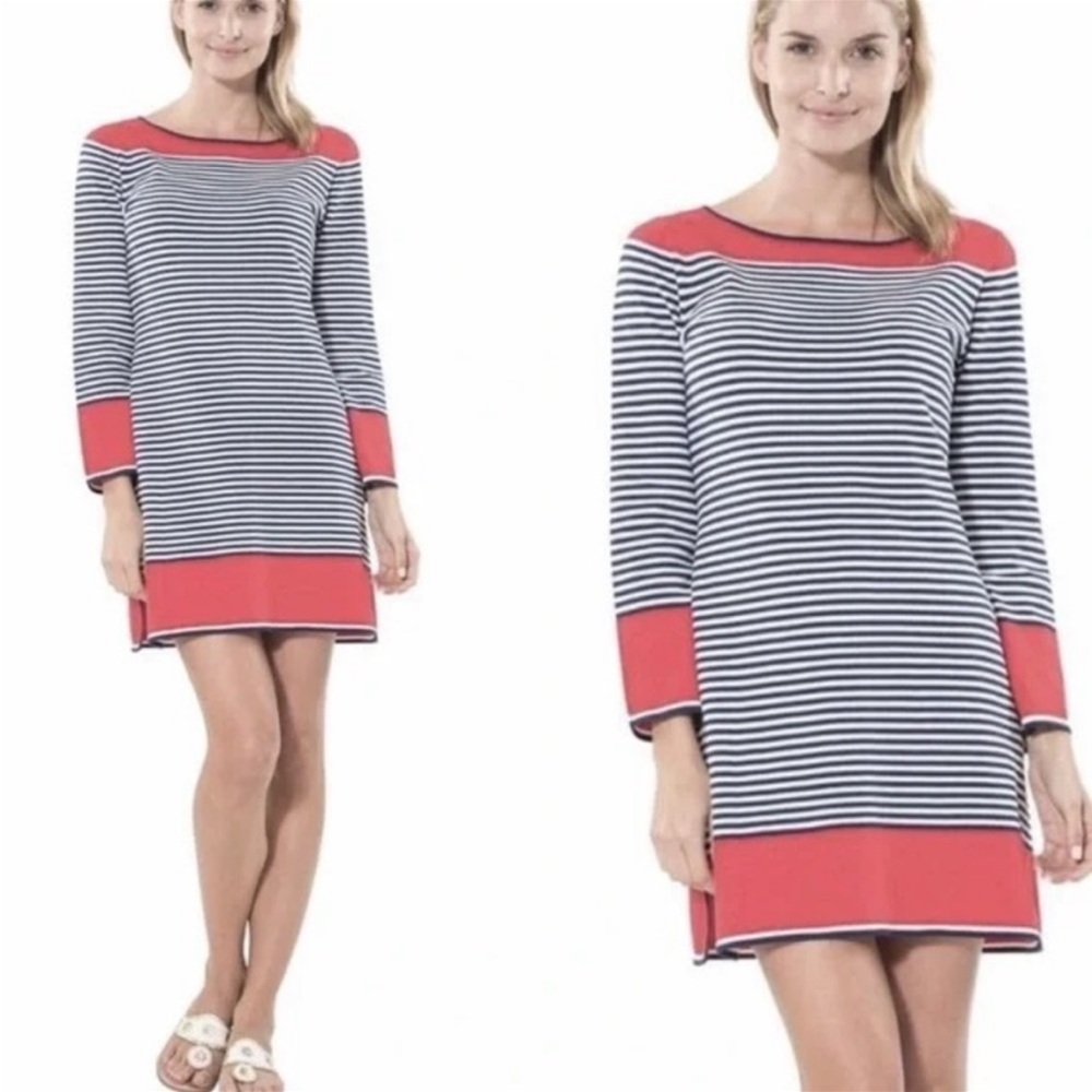 Sail to Sable Striped Long Sleeve Cotton Boat Neck Midi dress XS